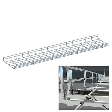 Quest Mfg Wire Mesh Cable Tray, 5'L x 4"W x 2"H, Zinc CT0504-03